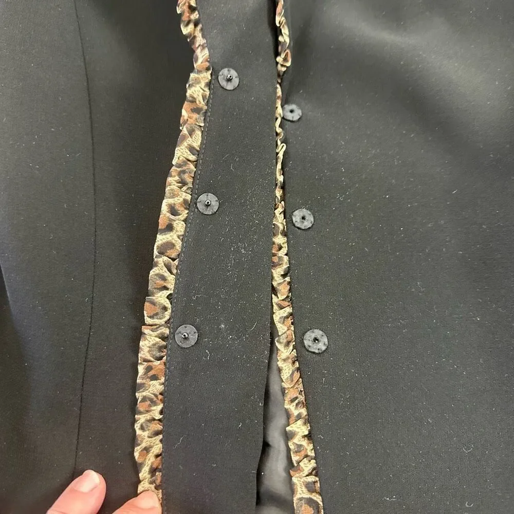 Studio Tahari Women's‎ 8 Cheetah Print Trim Black Blazer Jacket Elevated Basic